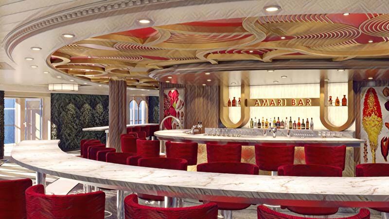 Amari Bar ist eine stilvolle Bar auf der Carnival Firenze mit moderner Einrichtung und Glasdesign.