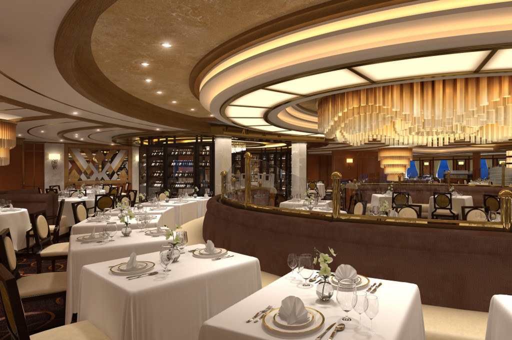 Exklusives Spezialrestaurant mit eleganten Tischen und modernem Design auf der Majestic Princess.