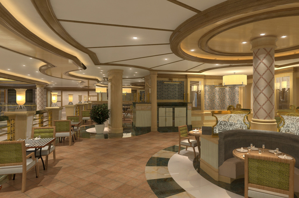 Alfredo's Pizzeria mit offener Lounge-Bar und moderner Architektur auf der Majestic Princess.