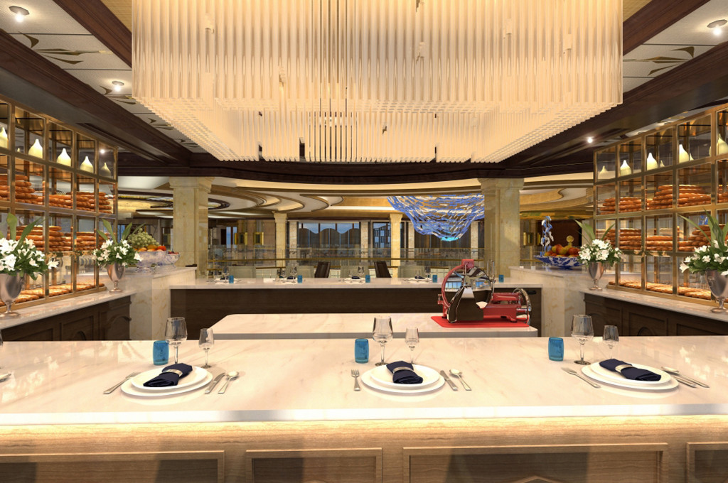 La Mer Spezialrestaurant mit Weinkeller, Tresen und modernem Design auf der Majestic Princess.